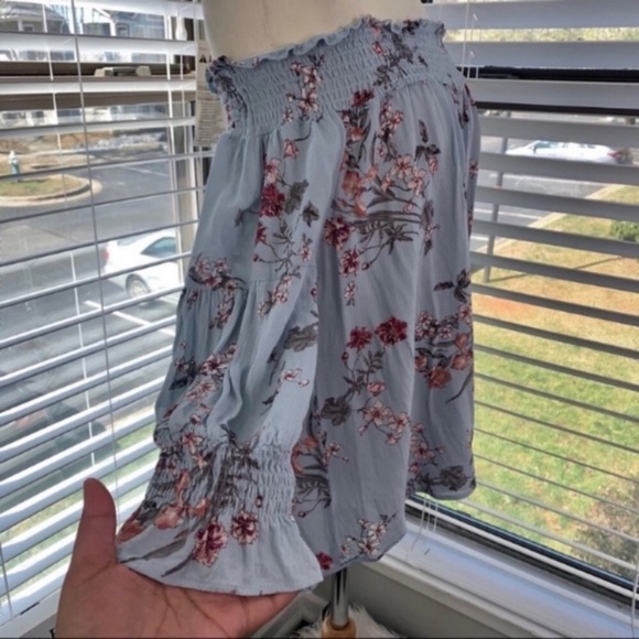 ZARA Premium Denim Collection Floral Print Off Shoulder Top - Picture 7 of 8